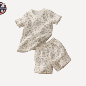 Customizable kids clothing kit with princess-themed t-shirt and shorts set in white, ideal for coloring and personalized fashion in UAE.