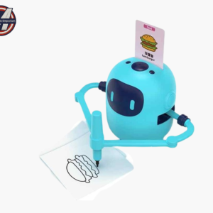 Blue STEM drawing robot for kids sketching a hamburger outline with flash-card—top kids toy in UAE by Mini Marvels Emporium