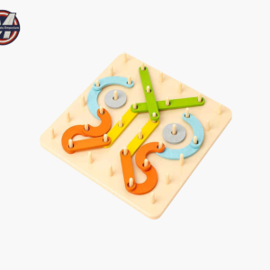 Montessori DIY wooden shape-matching puzzle board with colourful wooden pieces on pegs by Mini Marvels Emporium