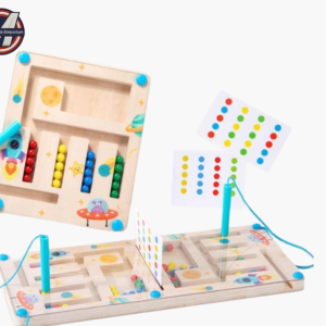 Wooden magnetic bead maze puzzle board with colourful beads and magnetic stylus by Mini Marvels Emporium, a top kids toy in Dubai