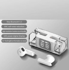 Calus 5 Pro Wireless Earbuds — Transparent Bluetooth 5.3 with LED Power Display & ENC Noise Reduction