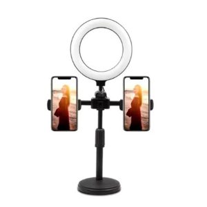 iPhone Stand with Ring Light — Adjustable Desktop Phone Holder for Video Calls & Makeup