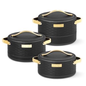 3-piece stackable insulated casseroles with lids, suitable for various dishes including salads.