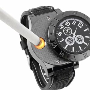 Military USB Lighter Watch – Windproof Flameless, USB Rechargeable, Dual Time Display
